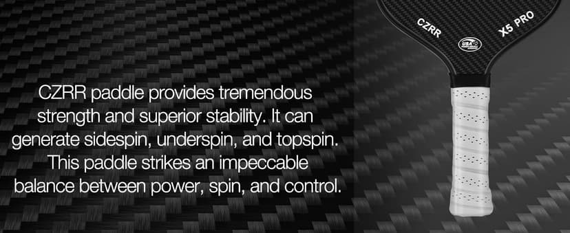 CZRR Pickleball Paddle, USA Pickleball Approved, 3K Raw Carbon Fiber Surface (CFS) High Grit & Spin, with 16MM Polypropylene Honeycomb Core, Ideal for Novice and Professional Players