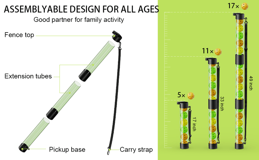17 Balls Pickleball Ball Retriever & Ball Holder Storage with Strap, Back Saver for Pickleball Accessories, Quick for Pickleball Tube Ball Pickup