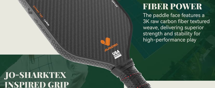 Pickleball Paddles, Carbon Fiber Pickleball Paddle with a 16mm Shark Power Polymer Core, The Pickleball Rackets Designed for Ultimate Spin & Consistency