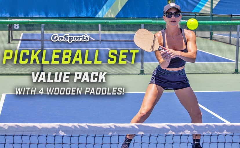 GoSports Pickleball Sets - Classic, Retro, Steel Blue, or Yellow - Includes 4 Paddles, 4 Regulation Pickleballs and Carry Case