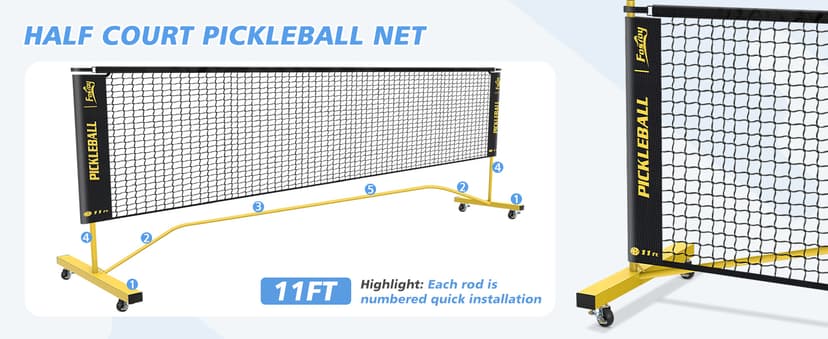 Fostoy Portable Pickleball Net with Wheels, Pickleball Set with 4 Fiberglass Paddles & 6 Pickleballs, Carry Bag, for Backyards Driveways and Garages
