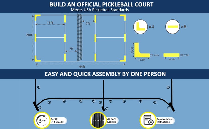 Pickleball Net Portable Outdoor Pickleball Net for Driveway 22ft Portable Pickle Ball Net Set with 4 Pickle Balls, Ball Holder, Lines Court Markers, Carrying Bag, 22ft Outdoor Pickle Ball Set with Net