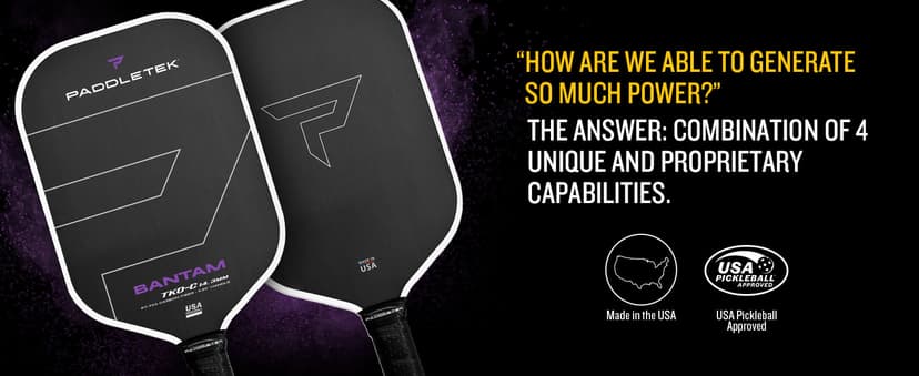 Paddletek Bantam TKO-C 14.3mm Pickleball Paddles with Polymer Honeycomb Core - Unidirectional Carbon Fiber – Torsional Weighting & High Tack Performance Grip - USAPA Approved - 5.25 Inch Handle