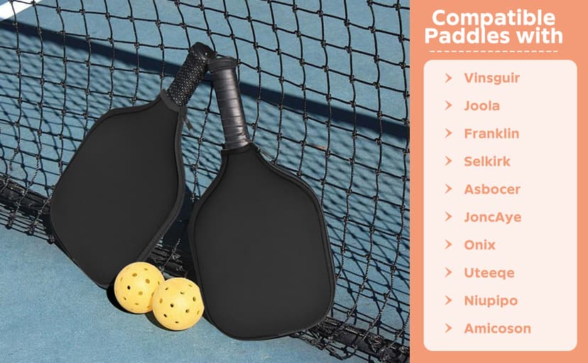 2 Pcs Pickleball Paddle Covers, Universal Case Size - 8.6 x 12.2 inches Zippered Racket Sleeve, Durable Neoprene Paddle Cover, Paddle Storage Bag for Most USAPA Standard (Black) (Black)