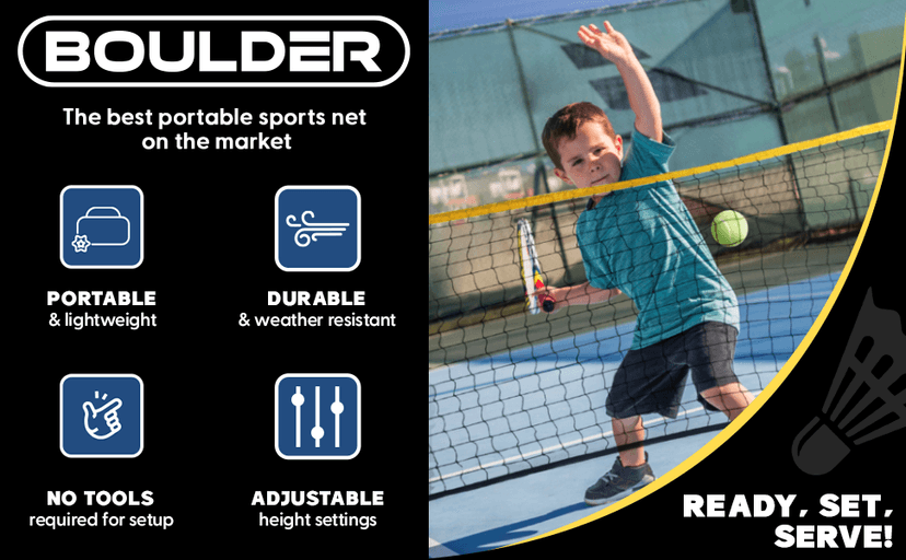 Boulder Portable Badminton Pickleball Net - Foldable/Extendable Poles for Multiple Sports Heights (UP to 5 ft) - Ideal for Tennis, Pickleball, Soccer Tennis - Easy Setup