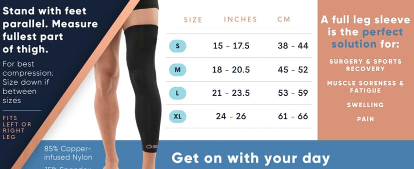 Copper Compression Leg Compression Sleeve - Copper Infused Knee Stabilizer Brace for Running, Meniscus Tear, ACL, MCL, Arthritis, Joint Pain Relief - Thigh & Calf Support for Men & Women