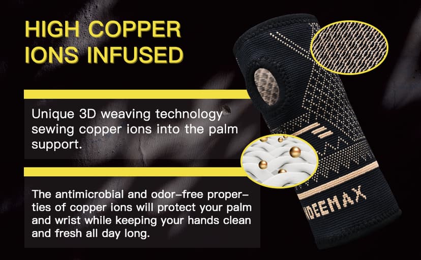 INDEEMAX Copper Wrist Compression Sleeve 1 Pair, Comfortable Hand Brace Support for Arthritis, Tendonitis, Sprains, Workout, Carpal Tunnel - Left & Right - Women and Men