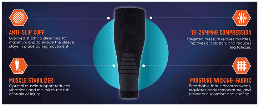 Calf Compression Sleeves for Men and Women - (1 Pair) Footless Compression Socks Support for Varicose Veins, Nursing, Pregnancy, Running - PhysFlex Leg Sleeve Brace for Shin Splints, Pain Relief and Reduces Swelling (Black, Medium)