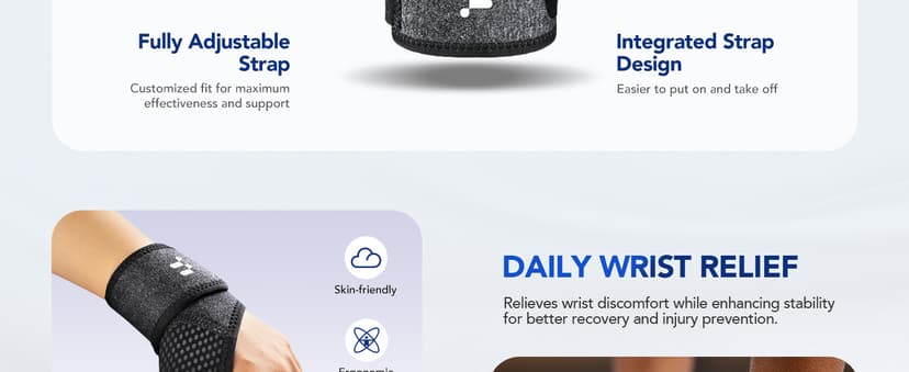 Wrist Brace with Soft Thumb Opening for Mild Carpal Tunnel Tendonitis Arthritis Sprains (Not for Thumb), Compression Hand Brace for Women Men, Wrist Support Strap for Sports Work Typing Sleeping