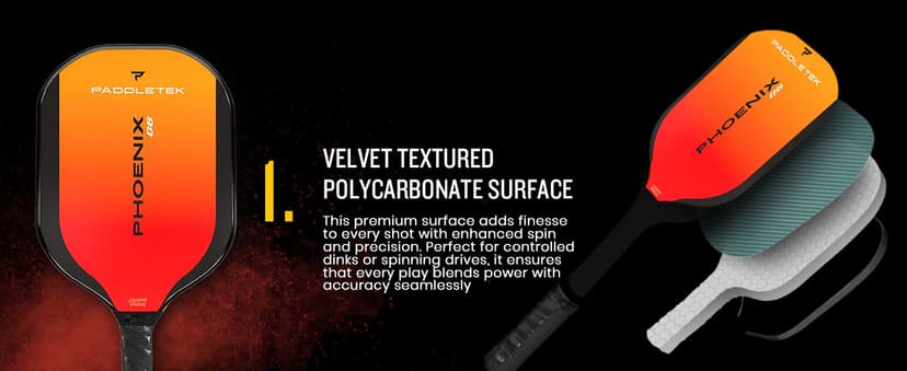 Paddletek Phoenix G6 Pickleball Paddle | Professional Pickleball Paddles with Honeycomb Core, Polycarbonate Surface, Graphite PolyCore & High Tack Performance Grip | USAPA Approved