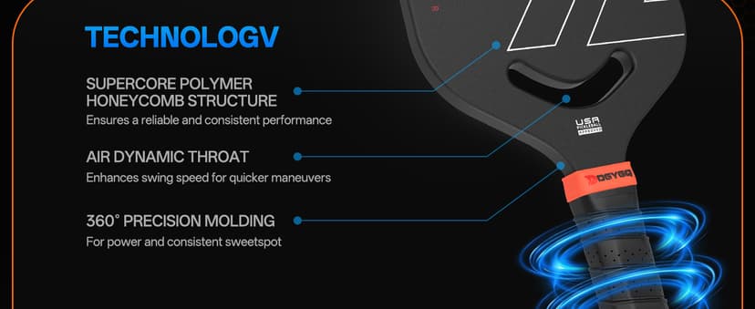 Pickleball Paddles, Carbon Fiber Pickleball Paddle with a 13mm Polypropylene Honeycomb Core, Increased Power for Ultimate Spin & Consistency