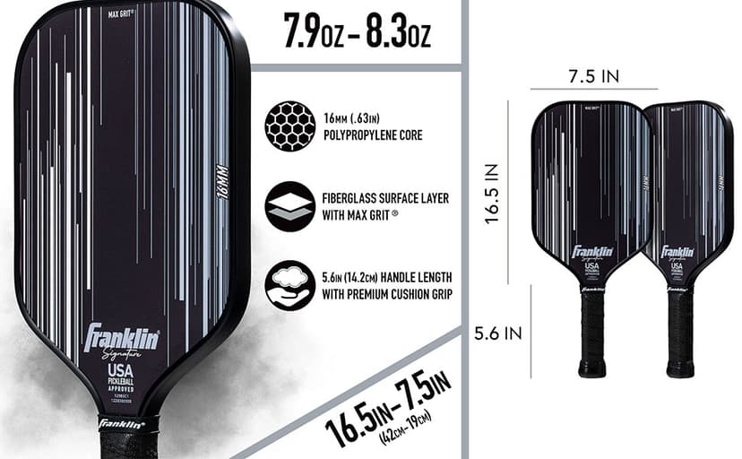 Franklin Sports Pro Pickleball Paddles - Christine McGrath Pro Player Tournament Pickleball Paddles - Polypropylene Paddle with Max Grit Surface - USA Pickleball (USAPA) Approved - 13mm + 16mm Cores