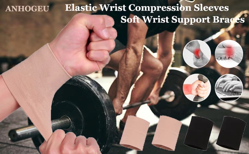 Wrist Compression Sleeve (4PCS), Soft Wrist Support Brace Wrist Bands for Tendonitis, Arthritis, Sprains Pain Relief, Elastic Carpal Tunnel Wraps Protector for Fitness, Sport, Weightlifting, Typing