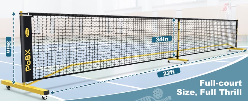Pickleball Net Set, Portable Pickleball Set w/Wheels, 11ft & 22ft Regulation Size Pickel Ball Net, Set of 4 Balls and Paddles, Heavy Duty Frame for Backyard Driveway Outdoor