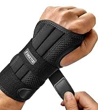 FREETOO Carpal Tunnel Wrist Brace Night Support Fit Right Hand for Work, Pain Relief Wrist Splint for Tendonitis, Sprain, Strain, Rigid Hand Brace for Arthritis for Women and Men (S/M, Black/Pink)