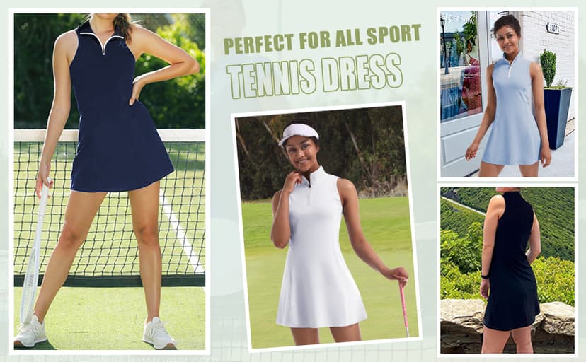 Tennis Dress for Women, Tennis Golf Dresses with Built in Shorts and Pockets for Sleeveless Workout Athletic Dresses
