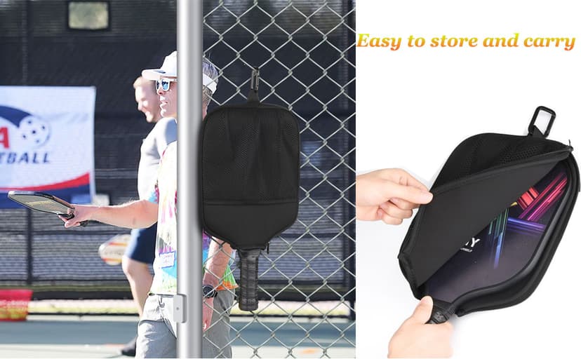 Cosmos 2 Pcs Pickleball Paddle Cover Paddle Case Bag Pickleball Racket Sleeve and Ball Storage Mesh Pocket for Pickle Ball Equipment Accessories Storage & Carrying, with Fence Hook