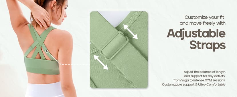 FITTIN Padded Sports Bras for Women: Support Strappy Adjustable Straps Cross Back Sport Bra Pack for Workout Yoga Running Gym