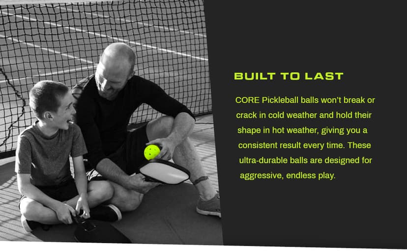 CORE Pickleball Balls for Professionals and All Levels of Play - Set of 4-50 Balls with 40 Holes - Durable & Seamless Design - Premium Outdoor Pickleball Balls, Polypropylene - USA Pickleball Approved