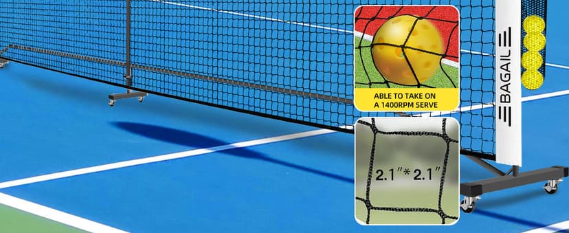 BAGAIL Portable Pickleball Net Set with Wheels, 22 FT Regulation Size & 11 FT Half Court Size 2-in-1 Pickle Ball Net with Ball Collector, Carry Bag, 4 Pickle Balls, Easy Setup for Outdoor Indoor