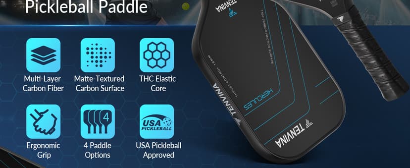 TENVINA Pickleball Paddles, Multi-Layer T700SC Textured Carbon Fiber Pickleball Paddle, 4-Types of Shapes and Thicknesses, USAPA Approved Pickle Ball Paddle, Strong Spin and Power Surface