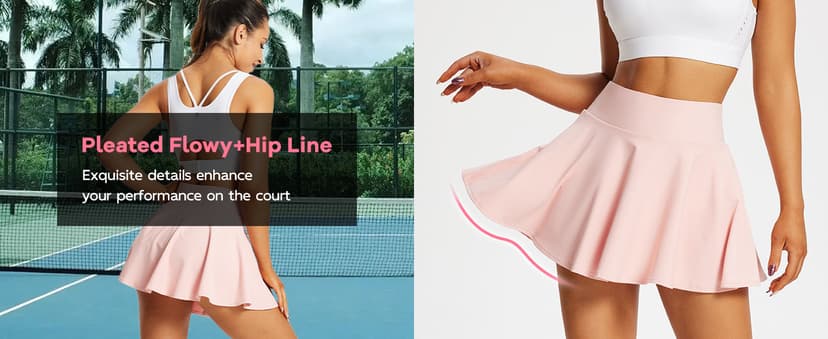 baleaf Women's Tennis Skirts High Waisted Tummy Control Pleated Athletic Golf Skorts Skirts for Running with 2 Pockets