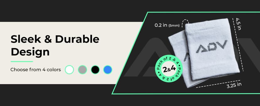 ADV Tennis Wristbands with New Age Polyester Cotton Blend - Ultra Absorbent Wrist Sweatbands - Doublewide & Slim Wrist Bands for Sweat - 4 Pack or 2 Pack