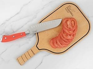Pickleball Charcuterie & Cutting Board, Pickleball Gifts for Women Men, Wood Fiber 16 x 8.5, Paddle Shape with Handle, Dishwasher Safe, Reversible Design, Juice Groove "Just One More Game"