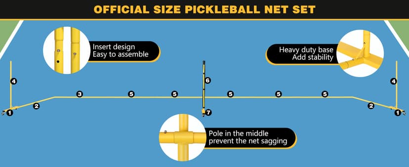 Portable Pickleball Net Set with Wheels, Regulation Size 22 FT & Half Court 11 FT, Steady Metal Frame Pickle Ball Net Set System with Carry Bag for Backyards, Driveways, and Garages