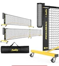 Pickleball Net with Wheels, Portable 2-in-1 Pickle Ball Net with Ball Collector,22FT Regulation Size & 11FT Half Court Size, Carry Bag, Steady Metal Frame for Outdoor Indoor Driveway
