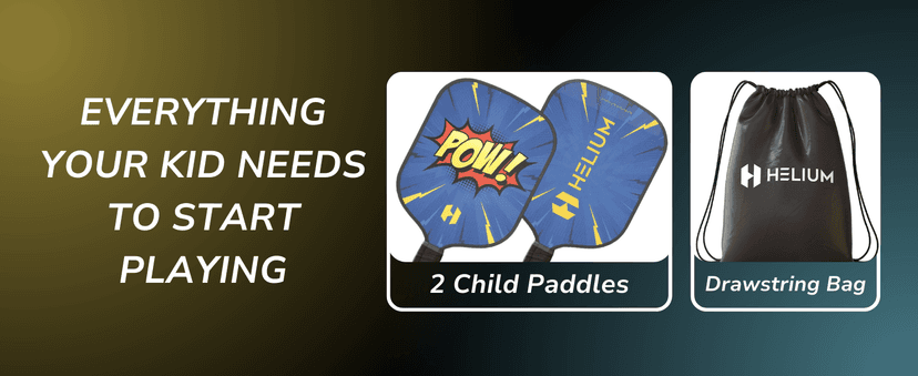 Helium Pickleball Paddle for Kids – Child Size Paddle for Children 12 and Under, Lightweight Honeycomb Core, Graphite Strike Face, Pickleball Paddle & Drawstring Bag - POW!