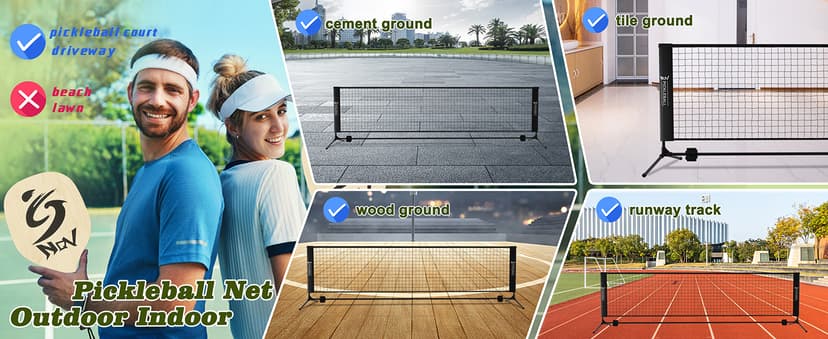 NQV Pickleball Set with Net,10FT Half Court Size Pickleball Net Portable Outdoor Indoor Driveway Home+4 Wood Paddles+4 Pickle Balls+4 Ball Retrievers, Pickleball Set for Adults Kids Beginners Pros