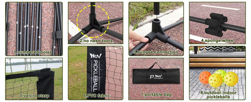 NQV Pickleball Set with Net-10FT Half Court Size Pickleball Net+Wood Pickleball Paddles+Pickle Balls+Ball Retrievers, Portable Outdoor Driveway Indoor for Adults Beginners