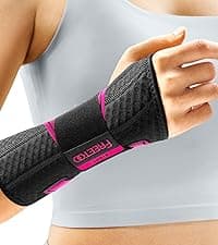 FREETOO Carpal Tunnel Wrist Brace Night Support Fit Right Hand for Work, Pain Relief Wrist Splint for Tendonitis, Sprain, Strain, Rigid Hand Brace for Arthritis for Women and Men (S/M, Black/Pink)