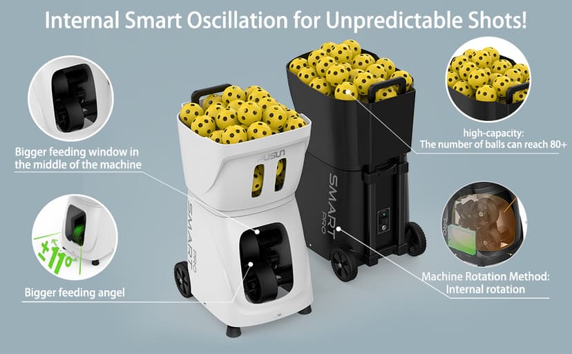 PP Smart PRO Pickleball Machine - 85+ Ball Capacity, 4-6hr Battery, 20-120km/h Speed, 26M Range, App & Remote Control, 5-45° Angle - Perfect for Training, Club & School Coaching