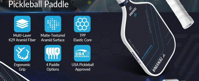 TENVINA Pickleball Paddles, Multi-Layer T700SC Textured Carbon Fiber Pickleball Paddle, 4-Types of Shapes and Thicknesses, USAPA Approved Pickle Ball Paddle, Strong Spin and Power Surface