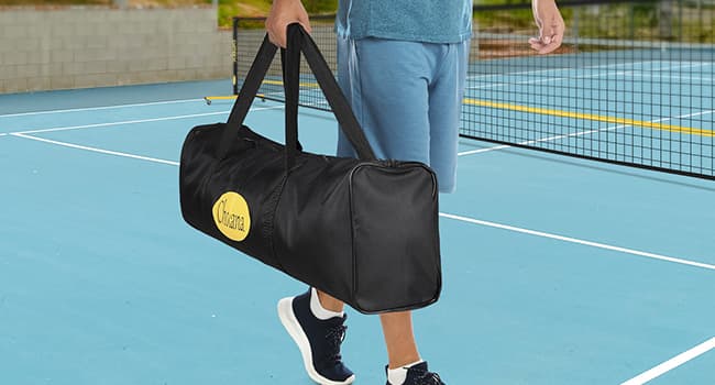 Pickleball Net Set, Portable Pickleball Set w/Wheels, 11ft & 22ft Regulation Size Pickel Ball Net, Set of 4 Balls and Paddles, Heavy Duty Frame for Backyard Driveway Outdoor