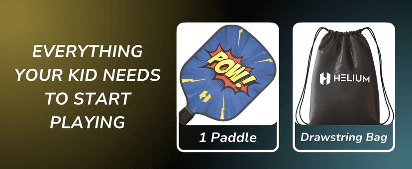 Helium Pickleball Paddle for Kids – Child Size Paddle for Children 12 and Under, Lightweight Honeycomb Core, Graphite Strike Face, Pickleball Paddle & Drawstring Bag - POW!