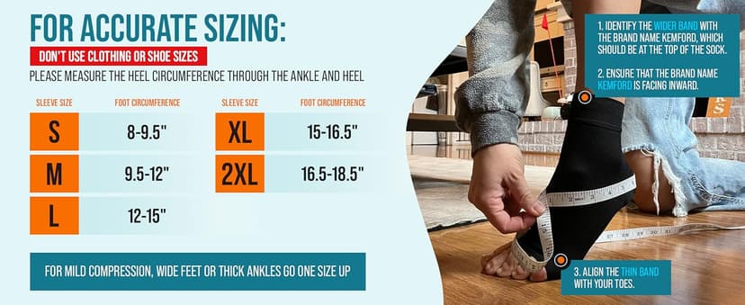 KEMFORD Ankle Compression Sleeve - Plantar Fasciitis Braces - Open Toe Compression Socks for Swelling, Sprain, Neuropathy, Foot Arch Support for Men and Women - 15-20mmhg, XL, Beige