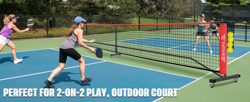 BAGAIL Portable Pickleball Net Set with Wheels, 22 FT Regulation Size & 11 FT Half Court Size 2-in-1 Pickle Ball Net with Ball Collector, Carry Bag, 4 Pickle Balls, Easy Setup for Outdoor Indoor
