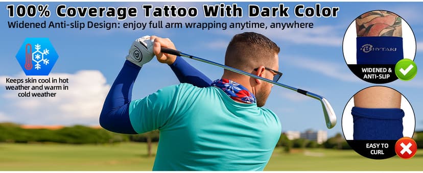 BHYTAKI Cooling Compression Arm Sleeves for Men Women,UPF50 UV Sun Protection Sleeves for Work Sport Tattoo Cover Up