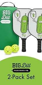 Big Dill Pickleball Superstar Pickle Ball Paddle Set of 4 Wooden Paddles — Pack of 4 Pickleball Paddles Set, 4 Pickleball Balls & Bag for Pickle Ball Rackets, Beginner Pickleball Racket Sets