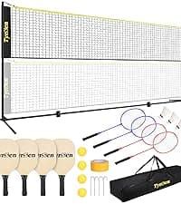 Pickleball Net Set, Pickleball Net on Wheels for Driveway Backyard, 22FT Regular Size, 4 Pickleball Paddles & 6 Balls, 12 Court Markers, 1 Carry Bag, Pickleball Set for Indoor Outdoor Play