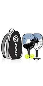 XS XSPAK Pickleball Paddles Sets, USAPA Graphite Face/Carbon Fiber and Polypropylene Honeycomb Core, Anti-Slip Sweat-Absorbing Soft Cushion Grip, Pickleball Set of 2 with 2-4 Balls and 1 Bag/Backpack