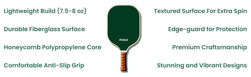 Stylish Premium Pickleball Paddle Racket | Durable Fiberglass Surface | Honeycomb Core | Perfect Addition to a Pickleball Set | Indoor Outdoor Pickle Ball Paddle