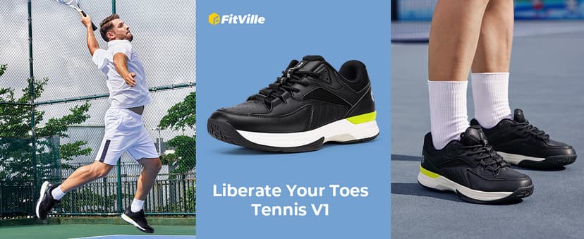FitVille Men‘s Wide Pickleball Shoes All Court Tennis Shoes with Arch Support for Plantar Fasciitis