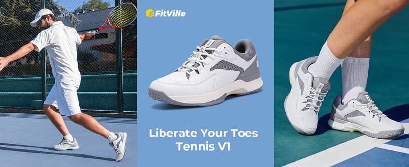FitVille Men‘s Wide Pickleball Shoes All Court Tennis Shoes with Arch Support for Plantar Fasciitis
