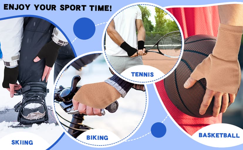 Geyoga 4 Pcs Unisex Wrist Thumb Support Fingerless Compression Gloves Wrist Support Brace for Sports, Fits Small-Check Size Chart Before Ordering(Black, Nude Color,5.9-6.7 Inch)