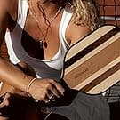 Wooden Pickleball Paddle Set – 2 Stylish Beach Paddles + Balls – Lightweight Racquet Game for Casual Play & Gifting (Mediterranean Stripe)
