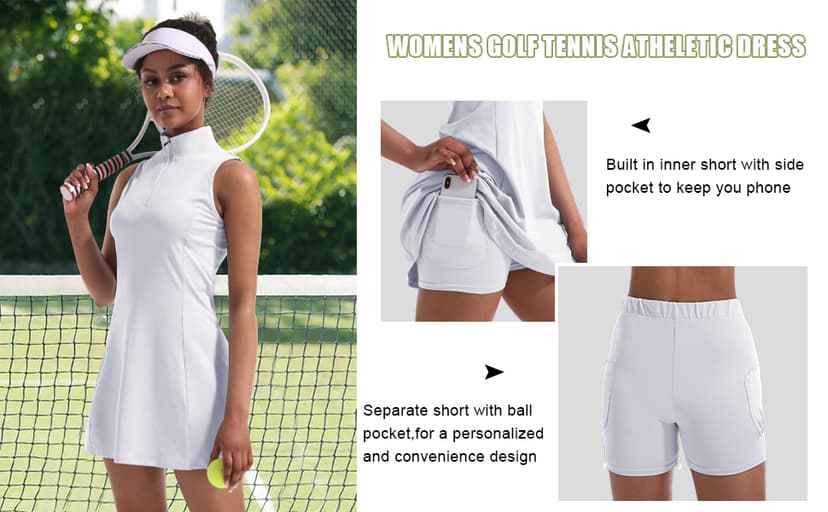 Tennis Dress for Women, Tennis Golf Dresses with Built in Shorts and Pockets for Sleeveless Workout Athletic Dresses